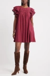Treasure & Bond Double Ruffle Shift Dress In Burgundy