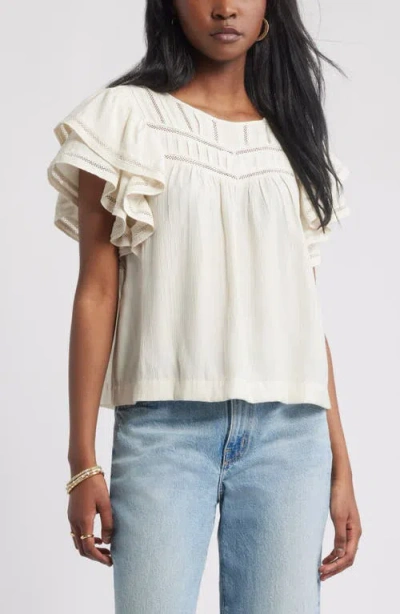 Treasure & Bond Double Ruffle Sleeve Top In White