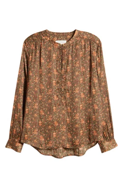 Treasure & Bond Drapey Long Sleeve Top In Olive- Brown George Floral