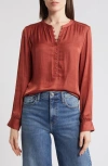 Treasure & Bond Drapey Long Sleeve Top In Rust Marsala