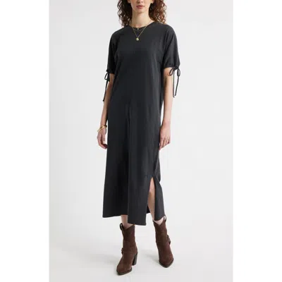 Treasure & Bond Drawstring Sleeve Knit Dress In Black