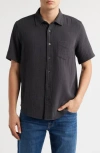 Treasure & Bond Duo Short Sleveve Gauze Button-up Shirt In Black