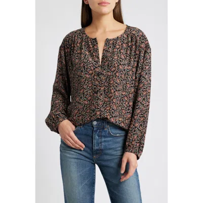 Treasure & Bond Easy Button-up Shirt In Black- Rust Scarf Blooms