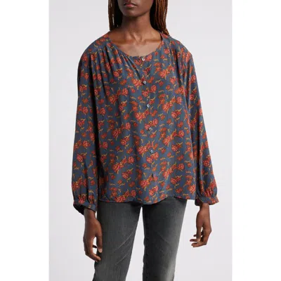 Treasure & Bond Easy Button-up Shirt In Navy- Rust Wander Floral