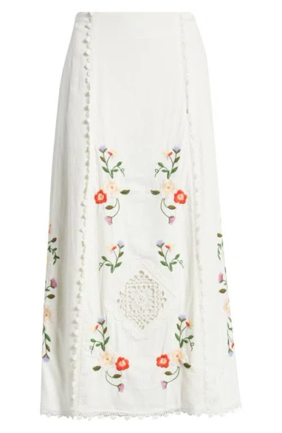 Treasure & Bond Embroidered Cotton Eyelet Midi Skirt In Multi