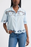 Treasure & Bond Embroidered Cutwork Cotton Camp Shirt
