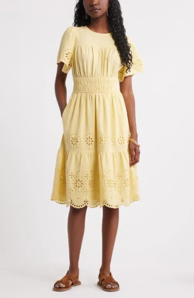 Treasure & Bond Embroidered Eyelet Cotton & Linen Dress In Yellow