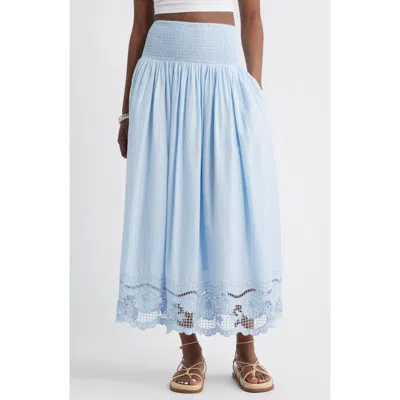 Treasure & Bond Embroidered Eyelet Cotton Smocked Waist Skirt