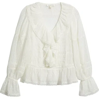 Treasure & Bond Embroidered Ruffle Peplum Clip Dot Chiffon Top In White