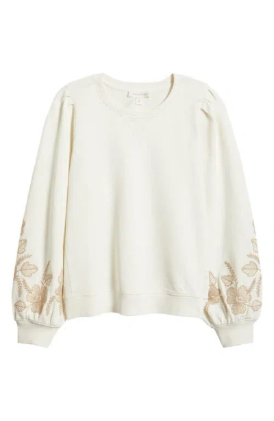 Treasure & Bond Embroidered Sleeve Cotton Sweatshirt In Neutral