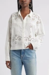 Treasure & Bond Eyelet Cotton & Linen Button-up Shirt In White