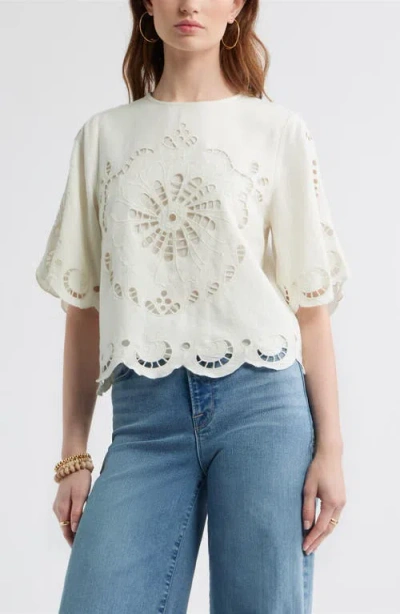 Treasure & Bond Eyelet Cotton Blend Top In White