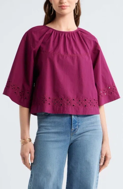 Treasure & Bond Eyelet Embroidered Poplin Swing Top In Purple