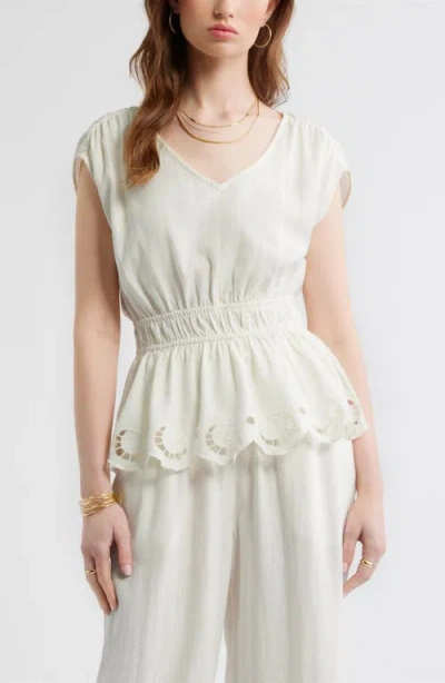 Treasure & Bond Eyelet Hem Peplum Top In Pattern
