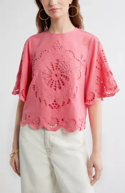Treasure & Bond Eyelet Linen Blend Top In Pink