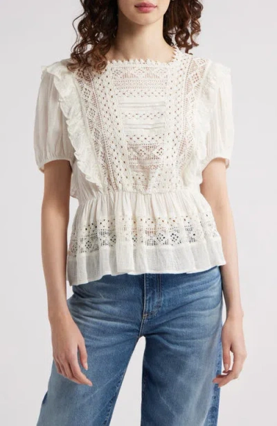 Treasure & Bond Eyelet Peplum Top In Ivory Egret