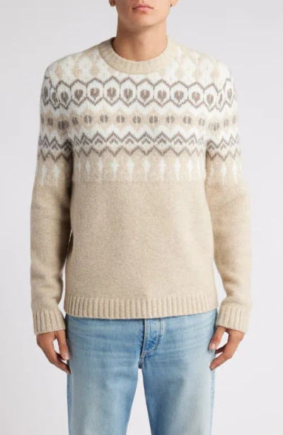 Treasure & Bond Fair Isle Jacquard Crewneck Sweater In Oatmeal Heather Fair Isle