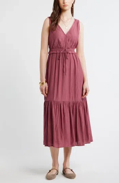 Treasure & Bond Faux Wrap Tiered Midi Dress In Burgundy
