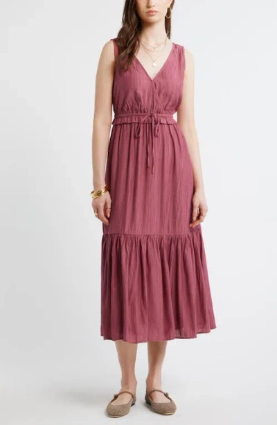 Treasure & Bond Faux Wrap Tiered Midi Dress In Pink