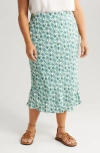Treasure & Bond Floral Bias Cut Midi Skirt In Ivory- Green Celia Floral