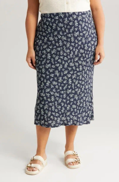 Treasure & Bond Floral Bias Cut Midi Skirt In Navy- Beige Lillith Floral