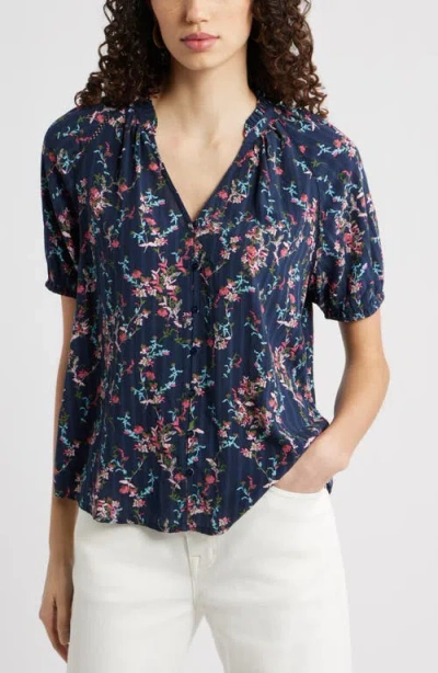 Treasure & Bond Floral Button-up Top In Blue