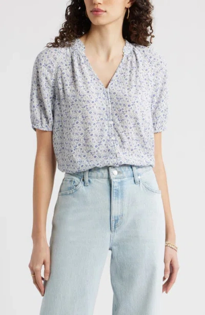 Treasure & Bond Floral Button-up Top In Blue