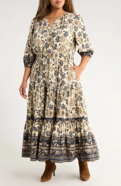 Treasure & Bond Floral Cotton Maxi Dress In Neutral