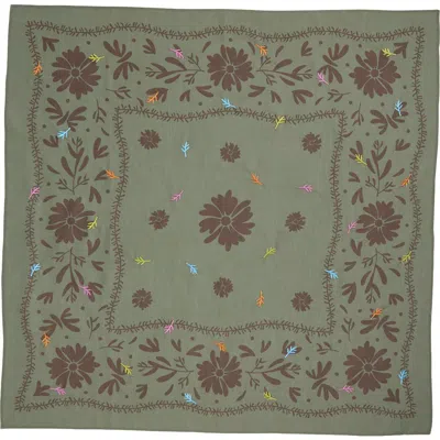 Treasure & Bond Floral Embroidered Square Bandana In Green