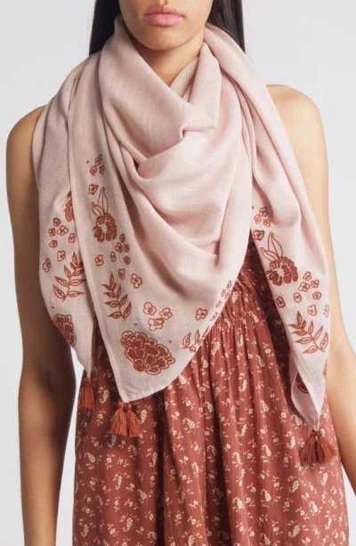 Treasure & Bond Floral Embroidered Square Scarf In Pink Sepia Combo