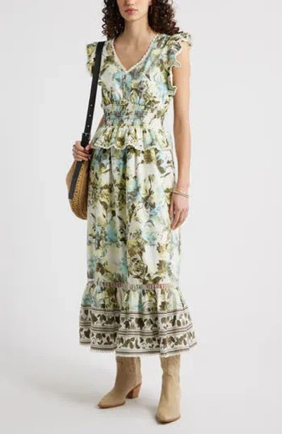 Treasure & Bond Floral Flutter Sleeve Peplum Dress In Multi