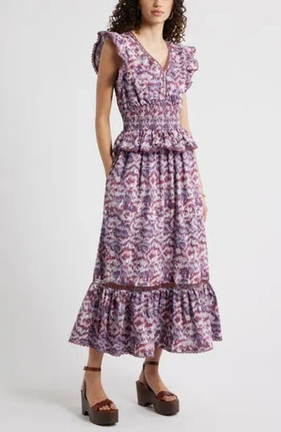 Treasure & Bond Floral Flutter Sleeve Peplum Dress In Purple