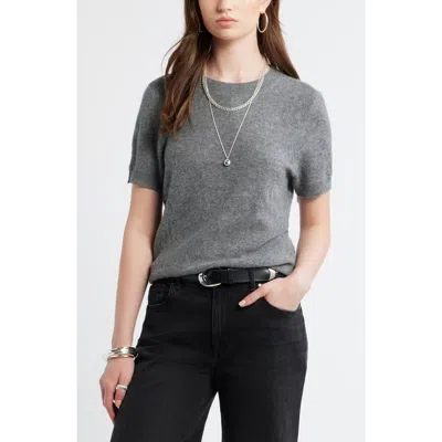 Treasure & Bond Floral Jacquard Short Sleeve Wool & Cashmere Sweater In Gray