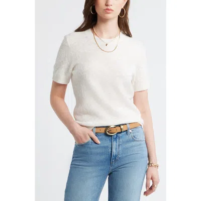Treasure & Bond Floral Jacquard Short Sleeve Wool & Cashmere Sweater In White