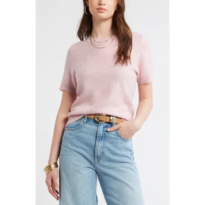 Treasure & Bond Floral Jacquard Short Sleeve Wool & Cashmere Sweater In Pink