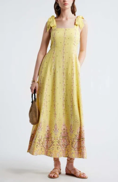 Treasure & Bond Floral Linen Blend Maxi Sundress In Yellow