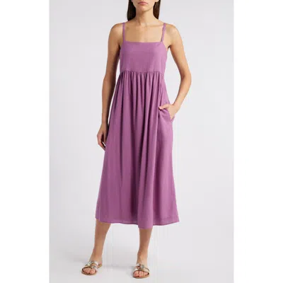 Treasure & Bond Floral Linen Blend Midi Sundress In Purple Argyle
