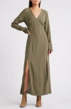 Treasure & Bond Floral Long Sleeve Maxi Dress In Olive Sades Petals