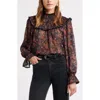 Treasure & Bond Floral Metallic Smocked Yoke Top In Black