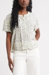 Treasure & Bond Floral Pleated Boxy Top In White