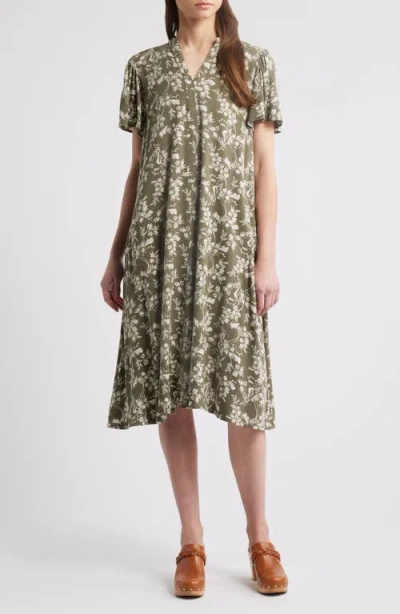 Treasure & Bond Floral Print Dress In Olive- Ivory Pono Floral