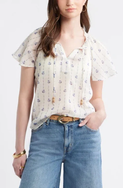 Treasure & Bond Floral Print Embroidered Chiffon Top In White