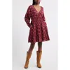 Treasure & Bond Floral Print Jacquard Long Sleeve Minidress In Burgundy
