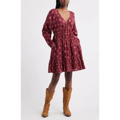 Treasure & Bond Floral Print Jacquard Long Sleeve Minidress In Burgundy