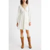 Treasure & Bond Floral Print Jacquard Long Sleeve Minidress In White