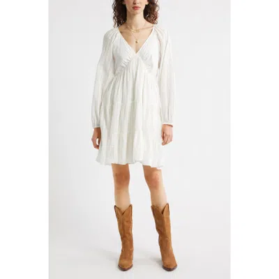 Treasure & Bond Floral Print Jacquard Long Sleeve Minidress In White