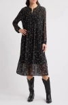 TREASURE & BOND TREASURE & BOND FLORAL PRINT LONG SLEEVE MIDI DRESS