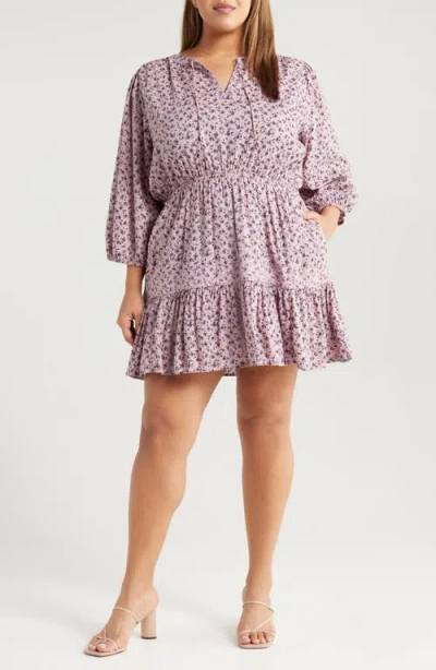 Treasure & Bond Floral Print Ruffle Hem Minidress In Purple Shade Elaine Geo