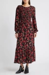 TREASURE & BOND TREASURE & BOND FLORAL PRINT SMOCKED BODICE LONG SLEEVE DRESS