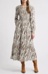 Treasure & Bond Floral Print Smocked Bodice Long Sleeve Dress
